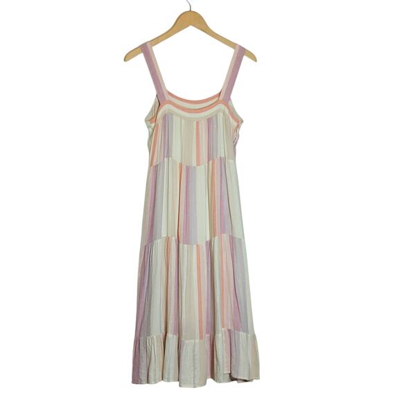 Rails Amaya Tiered Midi Dress Juliette Stripe Sleeveless Pastel Rainbow Boho S - Picture 9 of 16